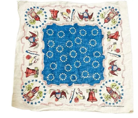 Vintage 1970’s Bandana Fast Color 100% Cotton Patriotic Red White Blue Kerchief