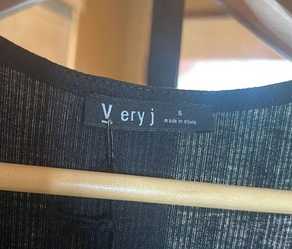 Very J Black Ribbed Surplice Long Sleeve Cropped Length Jumpsuit NWT Size Small