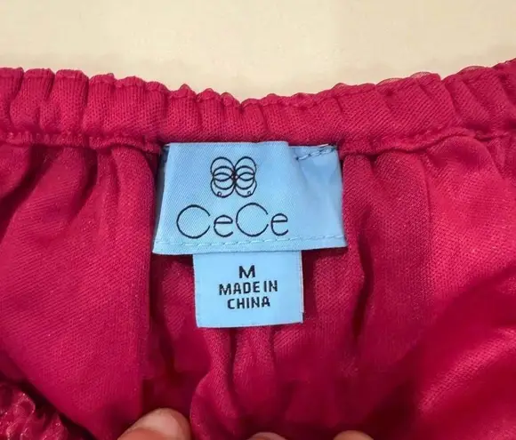 CeCe Off Shoulder Sheer Puff Sleeve Blouse Women's Medium Red Glam Renaissance