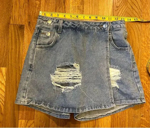 SheIn Y2K Grunge Blue Distressed Jean Denim Shorts Mini Skort Women’s Size XS