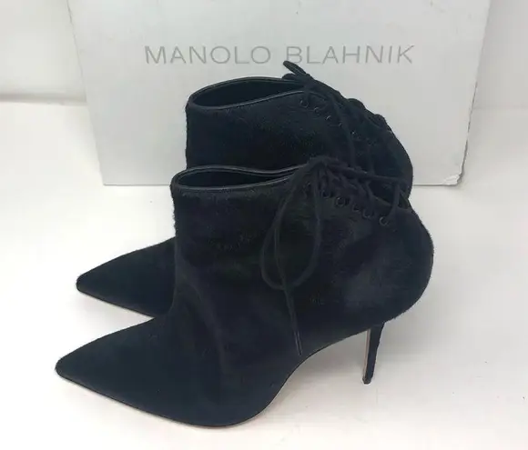 Manolo Blahnik black calf hair pointed booties, size 40, NWOT