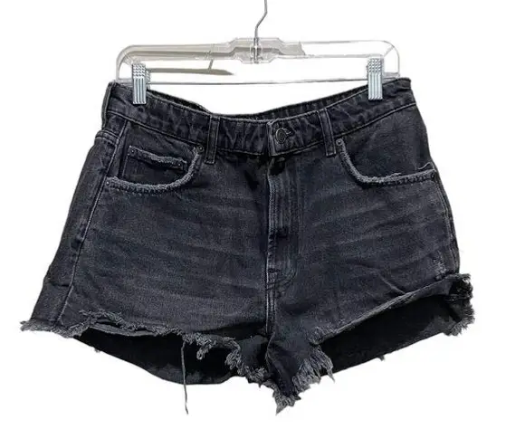 ZARA  Cut Off Denim Shorts High Rise High Waisted Black Size 10