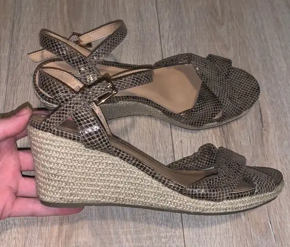 Faded Glory Snakeskin Wedge Heel Sandal Espadrille Ankle Strap