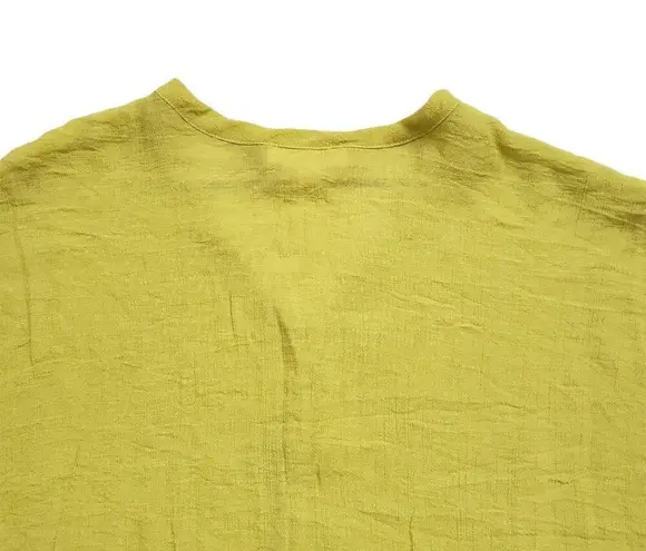 Timing  Blouse Womens Large Yellow Wide Short Sleeves Button Down Tie Bottom Boho