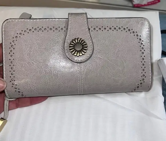 SENDERN Wallet Clutch RFID Blocking Floral Decor Zip Around Gray Gray