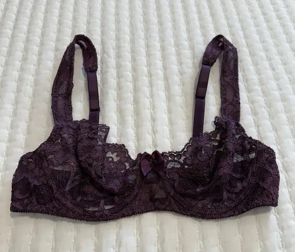 Vintage Victoria’s Secret Unlined Underwire Bra 36B Purple Lace Made In USA Size undefined