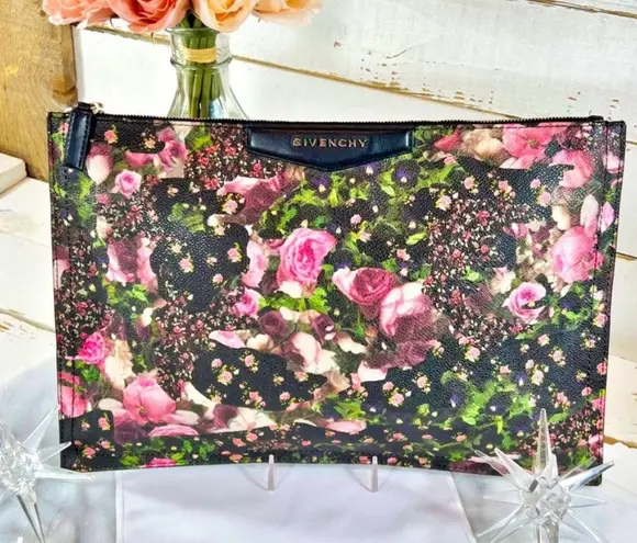 Givenchy Large Antigonia Leather Floral Pouch/Clutch