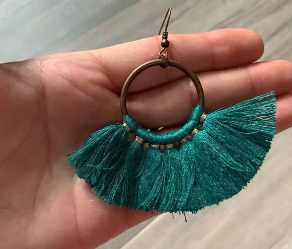 None NEW teal handmade tassel earrings