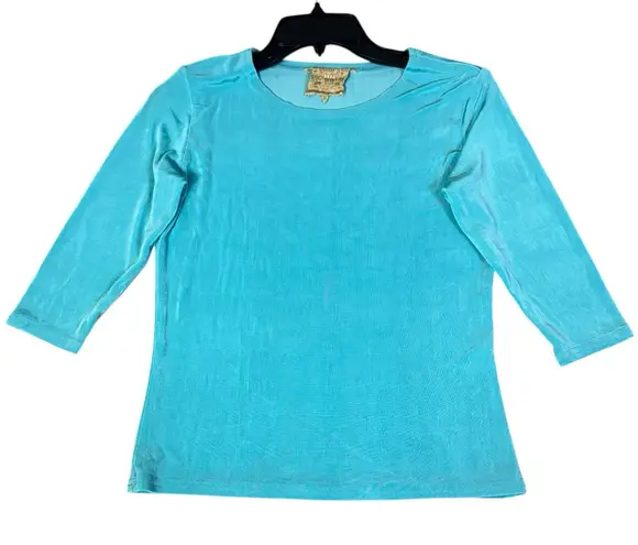 Double D Ranchwear Jersey Sheen Slinky Western Top Size S Blue Modest Stretch