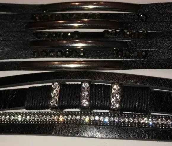 2 Black & Silver Multi Strand Bling Bracelets Boho Wrap Bracelet