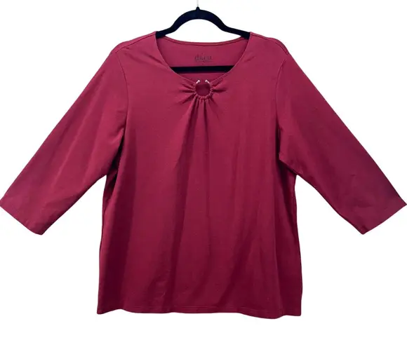 Denim And Co Womens Tunic Blouse Size L Wine Fall Modern Twist Classic Silhoutte Red Size L