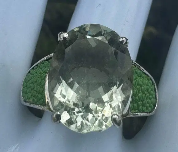 Chi by Falchi Sterling Ring w/ Green Prasiolite & Shagreen Inlay Silver