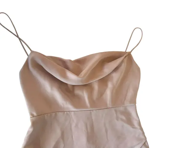 BHLDN Anthropologie Remy Cowl Neck Faux Wrap Satin Gown Blush Rose