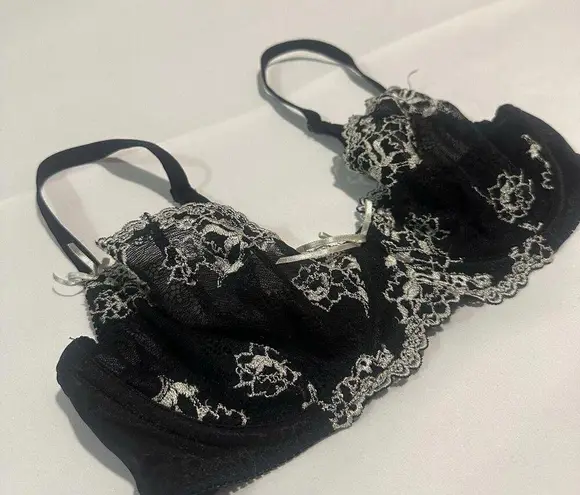 Gilligan O’Malley Black With White Floral Embroidery 34D Unlined Underwire Bra Size undefined