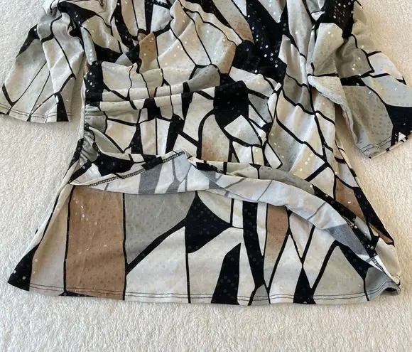 Vintage MSK Sequin Blouse Womens M Black Beige Asymmetrical Artsy Unique 90s Y2k Size M