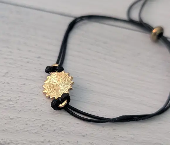 Black Adjustable Bracelet with Sunflower Charm