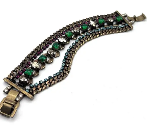 Stella & Dot Women's Triple Chain Rhinestones Bracelet emerald stunning cocktail