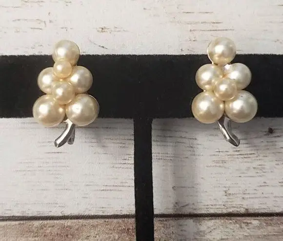 Vintage Screw Back Earrings Bunch of Faux Pearls