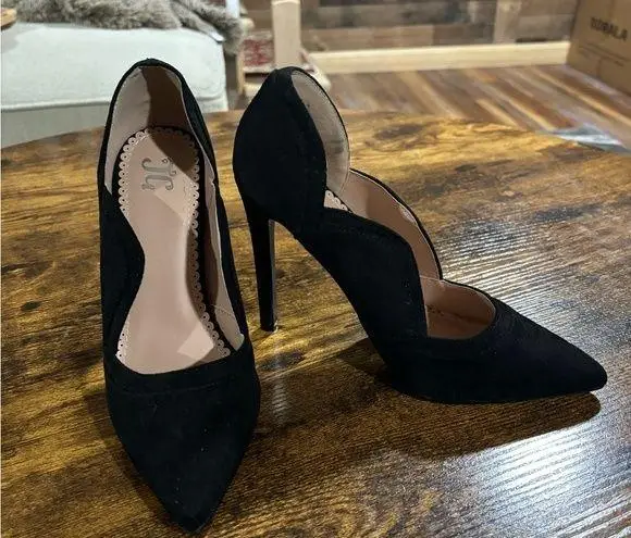 Black Suede Scalloped Hadley Stilettos Size 8