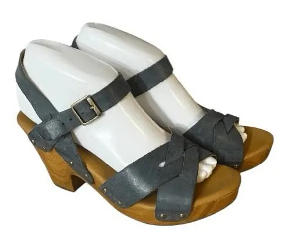Korks Bagley Platform Cool Grey Leather Studded Chunky Heeled Strappy Sandals 8M Gray Size 8