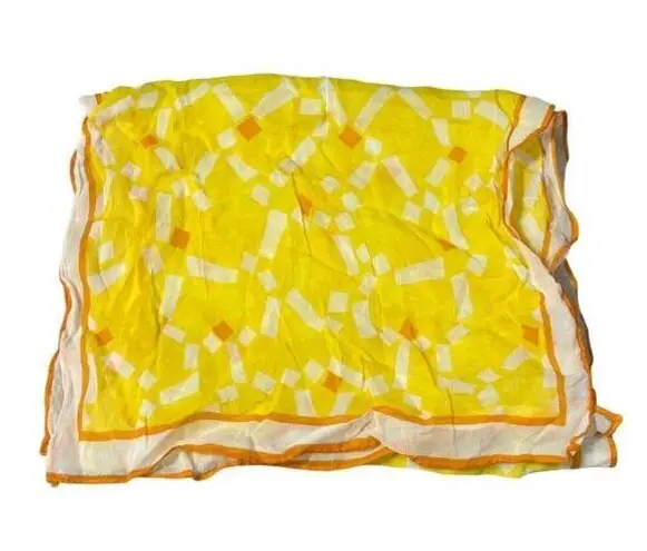 Vintage Rectangle Scarf Yellow Orange White Lightweight Geo Print