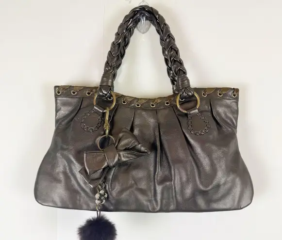 via spiga Vintage Copper Leather Braided Handle Handbag