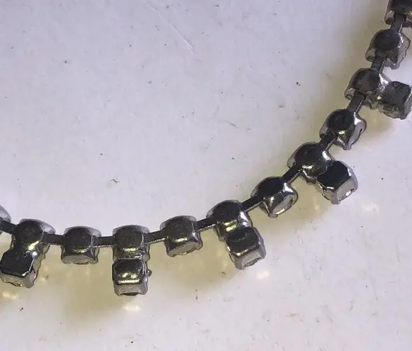 Vintage Silver Tone CZ Rhinestone Boho Bling Choker Necklace