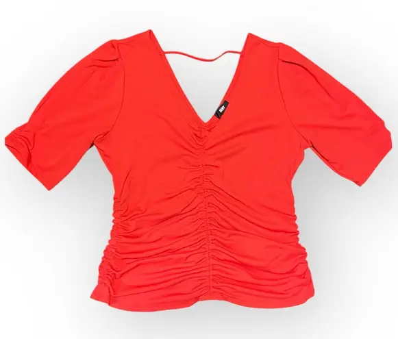 DKNY  Ruched Puff Shoulder Top In Flame Women’ Size Large NWT