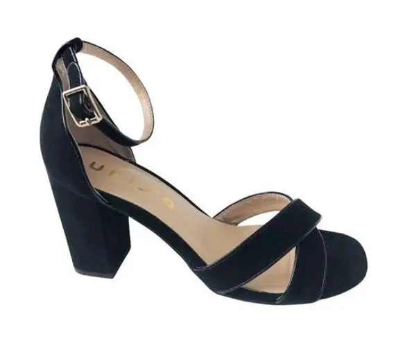 Unisa  Sandals Rexxa Black Suede Ankle Strap Block Heel Size 8.5M