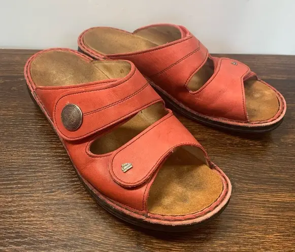 Finn Comfort Women's red coral color Leather Open Toe Two