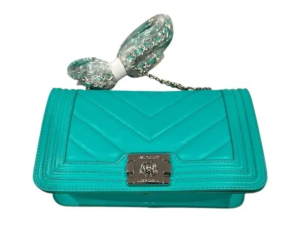 Badgley Mischka QUILTED BLUE-GREEN Turquoise CHAIN STRAP CROSSBODY Vegan Bag