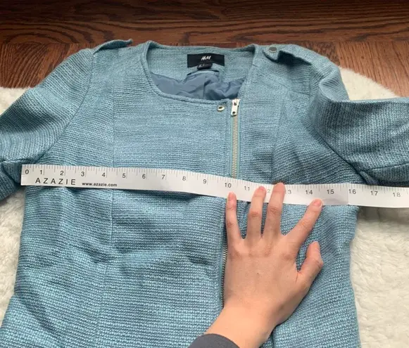 H&M Blue Woven Tweed Biker Jacket Blazer Size 4