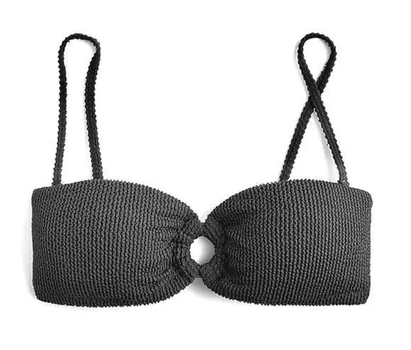 J.Crew NWT Heritage Textured O-Ring Bandeau Bikini Top BP264 Black Size XXL 2XL