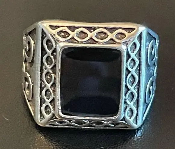 Sterling Silver S925 natural obsidian ring size 8