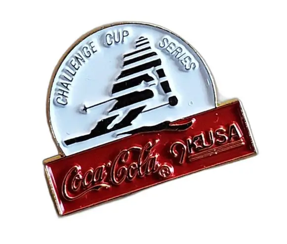 VTG Coca Cola Pinback Challenge Cup Series Ski Pin Button Brooch 9K USA Race EUC