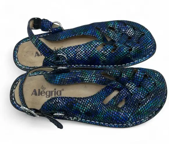 Alegria Convertible 1 Strap Mule Comfort Shoe Metallic Peacock Blue 38