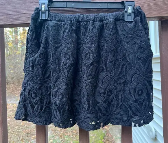 Women’s Flirty Lace Linned W/Stretch Waist Floral Black Mini Skirt, USA|Size:S