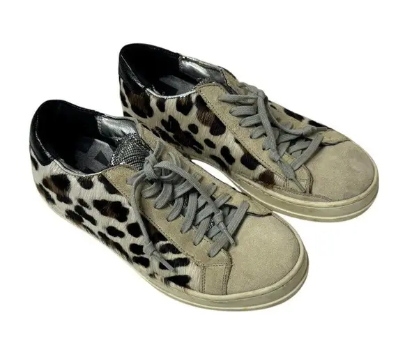 P448 John Cow Genuine Calf Hair Sneakers Leopard You Can Surf Later Shoes Sz 36