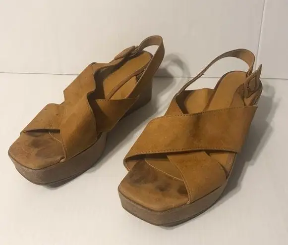 Fabio Rusconi cork platform high heel wedge suede sandal women size 7.5 (38)