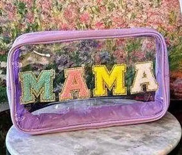 Purple & Clear "MAMA" zipper bag pouch w/ colorful letter patches