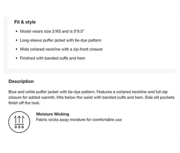 Wild Fable NWOT  Blue & White Tie Dye Cloud Pattern Puffer Jacket Size Medium - Image 13