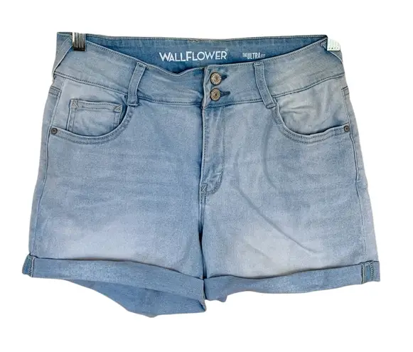 Wallflower The Ultra Fit Rolled Cuffed Jean Short 13 Womens Light Wash Denim Blue Size undefined