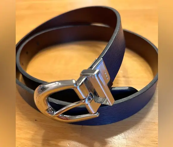 Lauren Ralph Lauren Navy Brown Reversible Leather Belt Silver Buckle classic Black