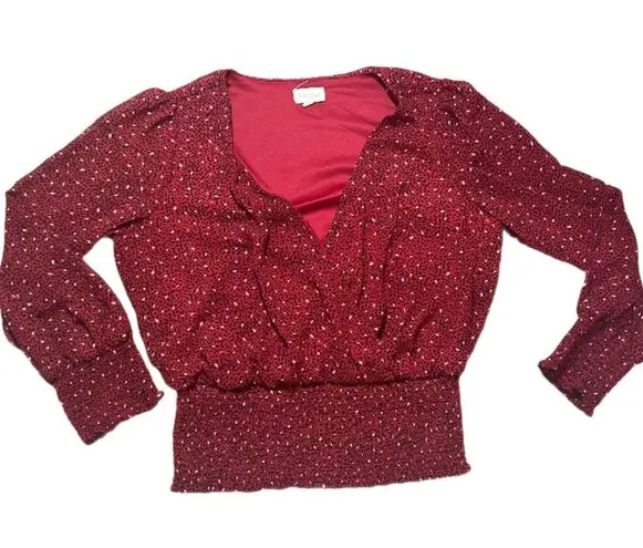 Meraki smocked WAIST V NECK RED blouse Size M