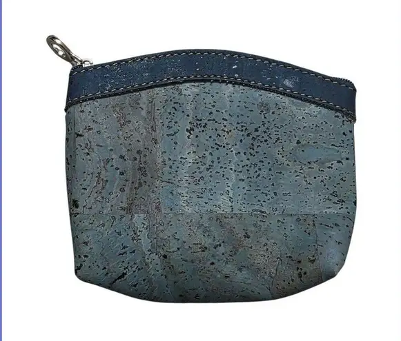 Portuguese(?) Cork Ladies Zip Blue Vegan Coin Purse Travel Bag 3"x4" Small