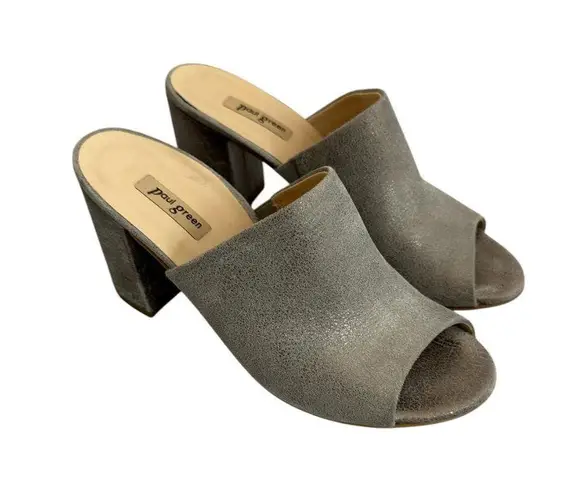 Paul Green Slide Block Heel Sandals Open Toe Textured Leather Size 4.5 EU/7 US