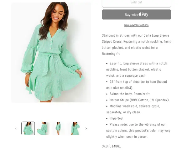 Lilly Pulitzer  Carla Long Sleeve Striped Dress in Spearmint Harbor Stripe