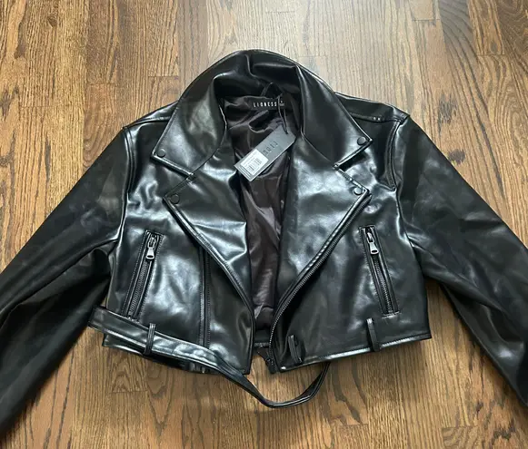 LIONESS Cropped Black Leather Jacket