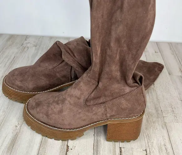 MIA Women's Taupe Brown Over-the-Knee Chunky Heel Suede Boots Size 8