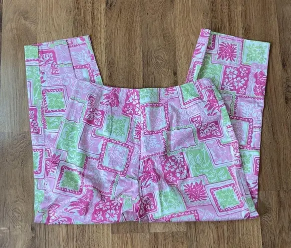 Island Republic Funky Pink Hawaiian Print Cropped Pants Sz 8 Cotton Stretch